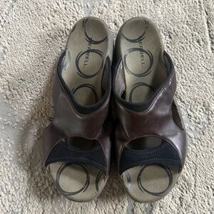 Merrell Palmetto sandals Dark Brown Black leather slip on slides comfort 9